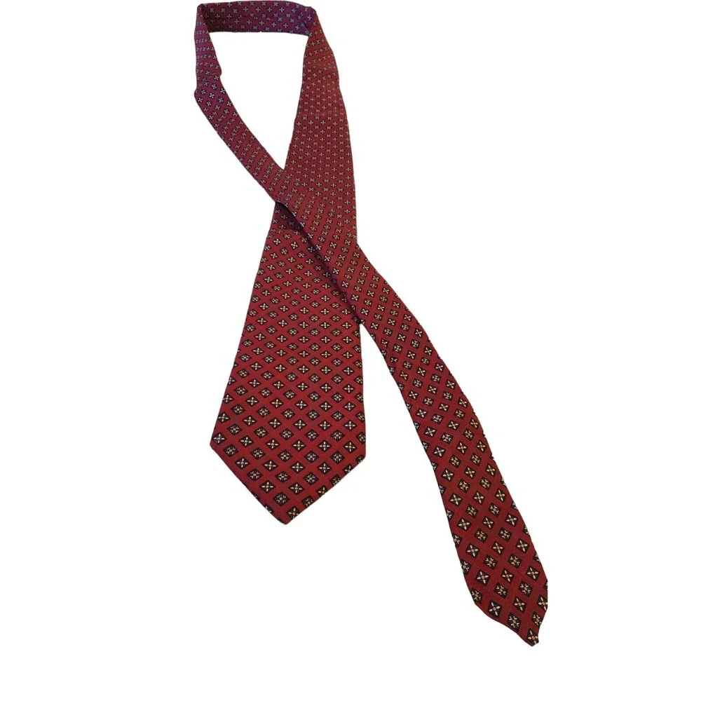 Ferrell Reed Schupp‎ & Snyder Geometric Hand Sewn Silk Mens Necktie Red England